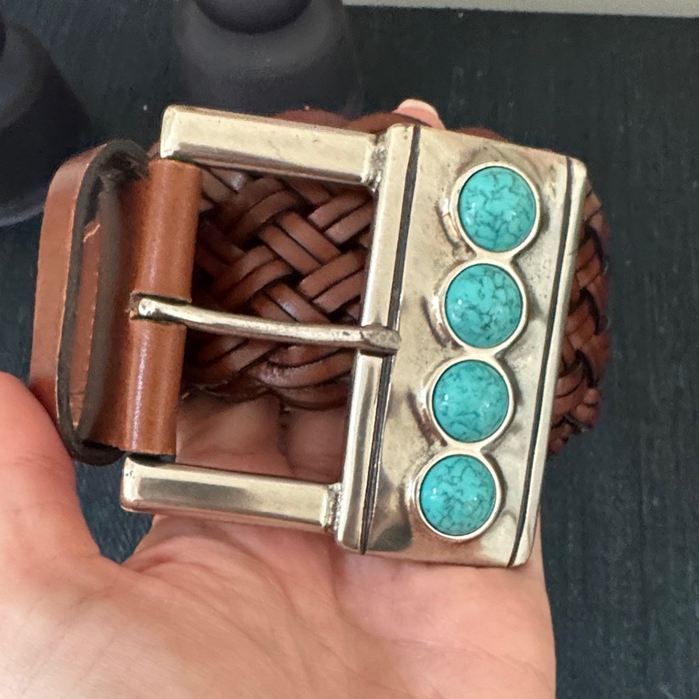 Brown Woven Belt with Turquoise Accents - Picture 2 of 3